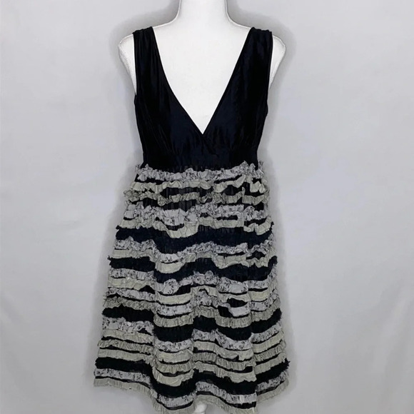 Chan Luu Raw Edge Ruffle Striped Baby Doll Dress - Picture 1 of 8